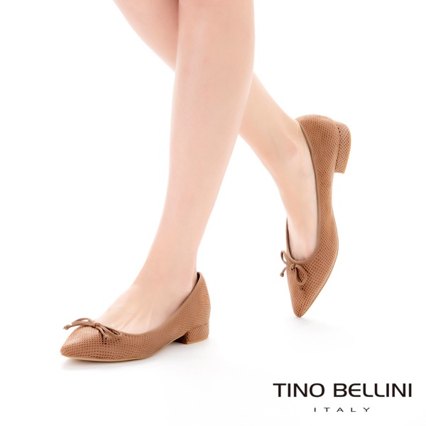 Tino Bellini 幾何格紋小蝴蝶結微跟包鞋 _ 黑
