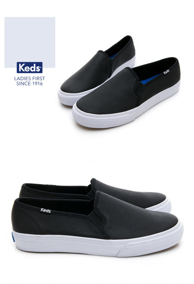 Keds 經典皮革舒適休閒便鞋-黑