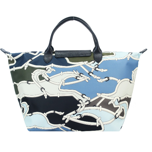 LONGCHAMP Le Pliage Collection短把摺疊水餃包(中/藍x墨綠)