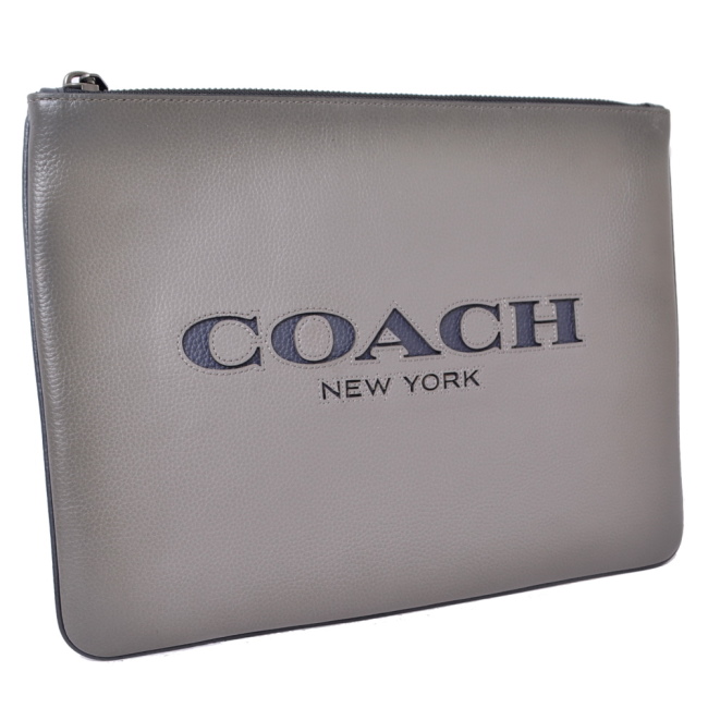 COACH LOGO雕刻縫線荔枝牛皮男用手拿包-渲染太空灰