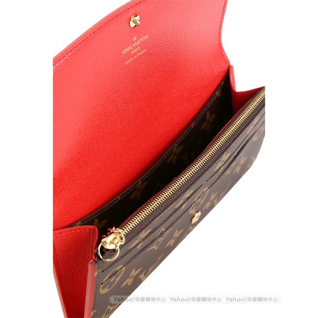 LV M62941 EMILIE Monogram 經典圖騰紅花釦式長夾