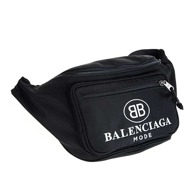 BALENCIAGA 新款英文字母大LOGO尼龍腰包/胸背包 (黑色)