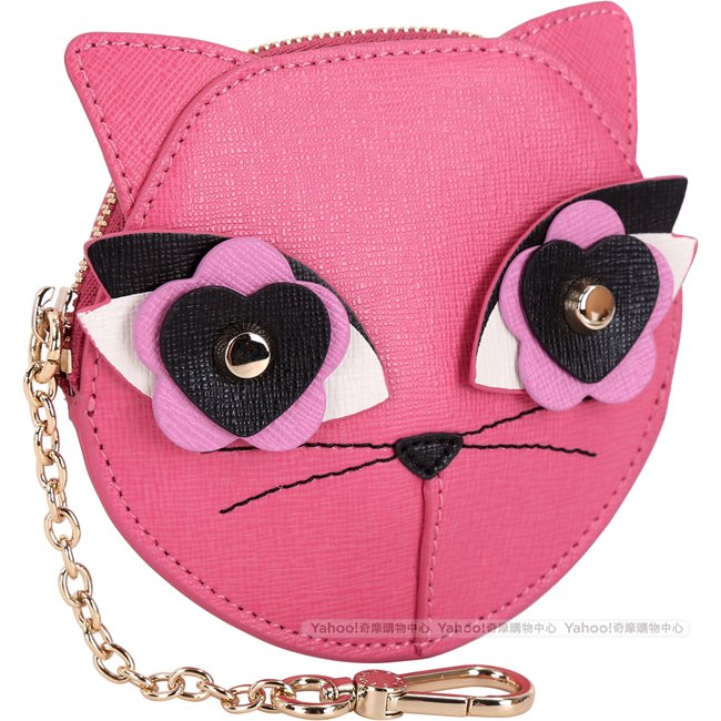 FURLA Charme 愛心眼貓咪吊飾零錢包(紫藤色)