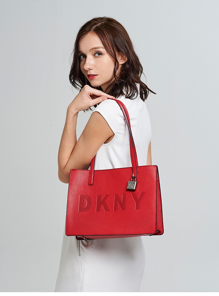 DKNY LOGO印字金屬鎖頭手提包 紅