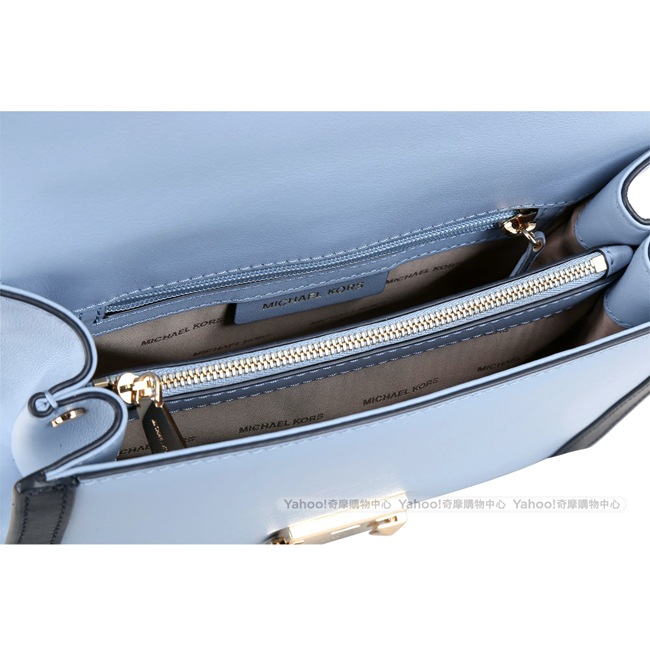 Michael Kors Whitney 大型 拼色方釦信封手提斜背鍊帶包(藍色系)