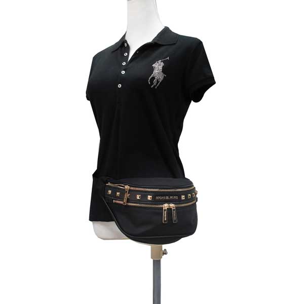 MICHAEL KORS Kenly 金字Logo鉚釘皮革滾邊腰胸兩用包-黑色