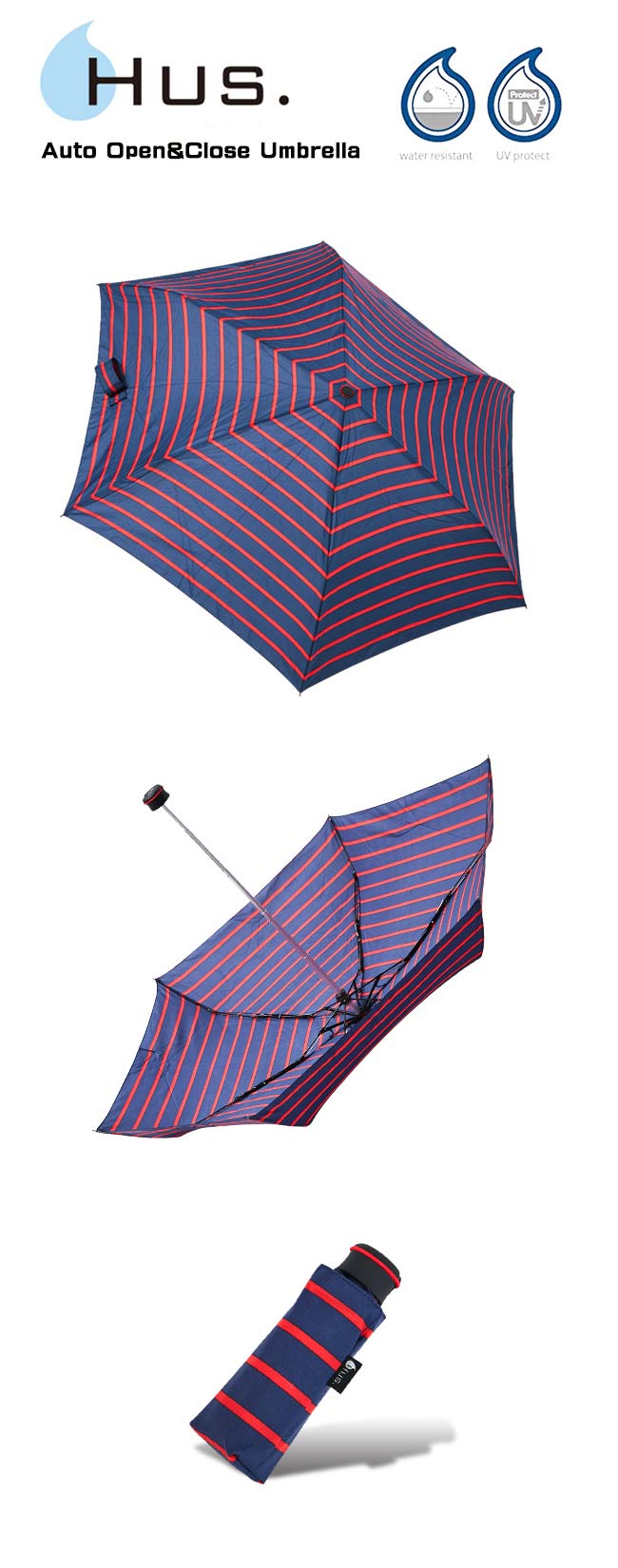 HUS 熱力紅條紋抗UV迷你口袋傘