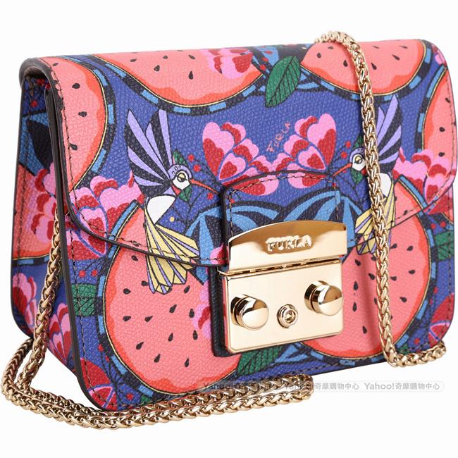 FURLA Metropolis 蜂鳥西瓜圖印迷你鍊帶肩背/腰包