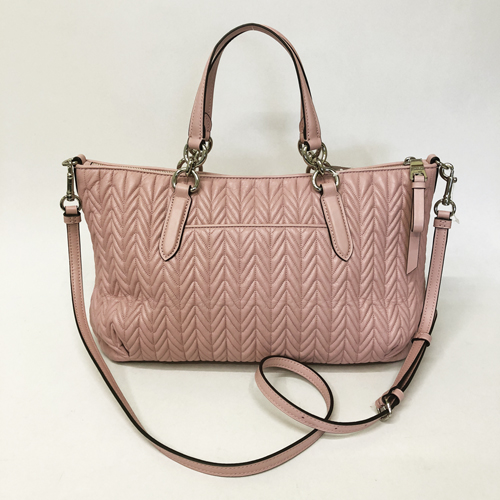 COACH 編織皮革手提斜背兩用包(薔薇粉)