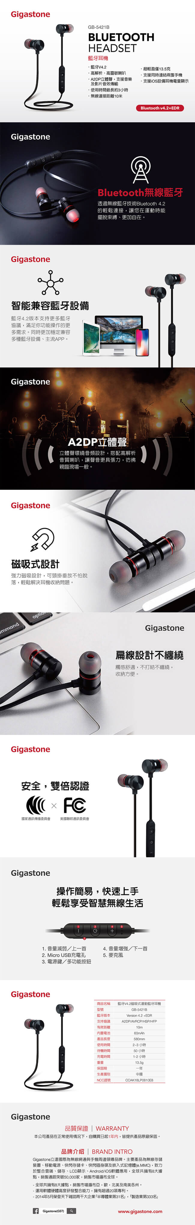Gigastone GB-5421B 磁吸式運動藍牙耳機