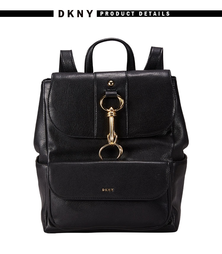 DKNY 真皮金屬扣環後背包 黑