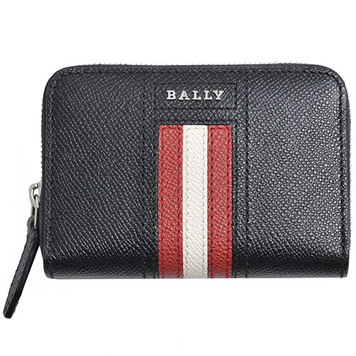 BALLY TIVY 經典條紋LOGO防刮皮革機能卡片零錢包(黑)