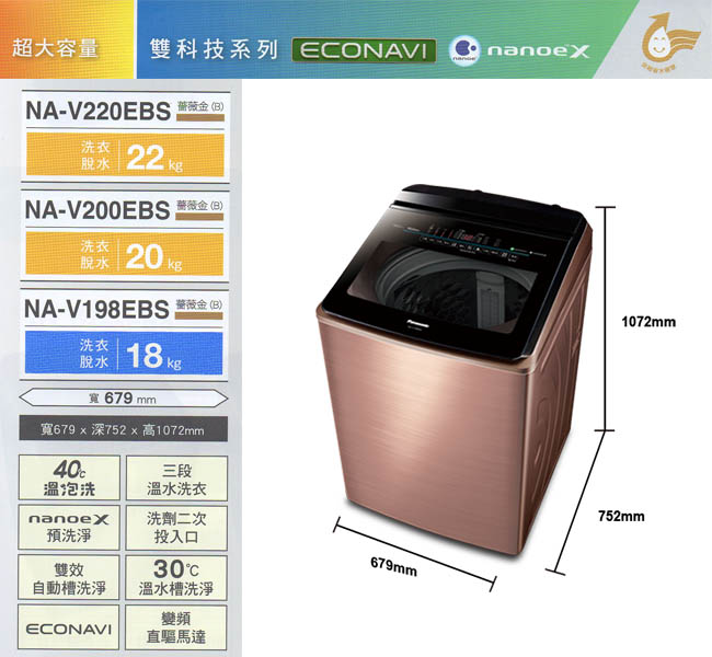 [無卡分期12期]Panasonic國際牌 18KG 變頻直立式洗衣機 NA-V198EBS-B