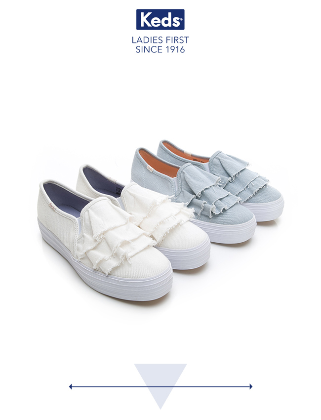 Keds TRIPLE RUFFLE 單寧荷葉休閒鞋-淺藍