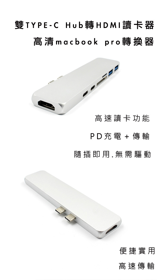 MAX+蘋果電腦擴充七合一Type-c轉HDMI/USB3.0/讀卡機/PD快充