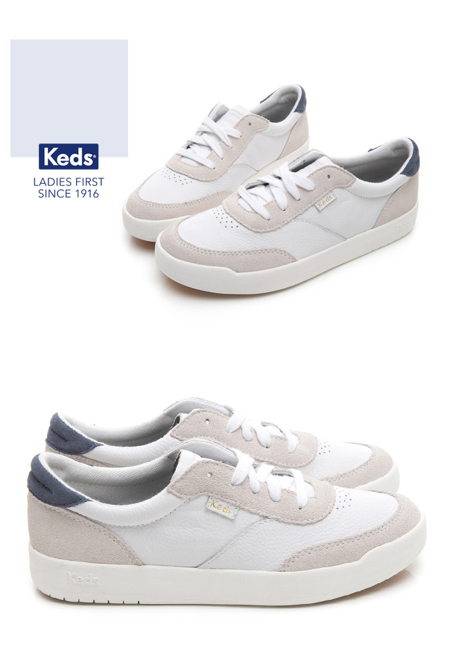 Keds MATCH PIONT 經典復刻皮革休閒鞋-白/灰