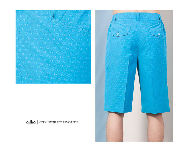 oillio歐洲貴族 休閒超柔布料短褲 點點花紋款式 藍色