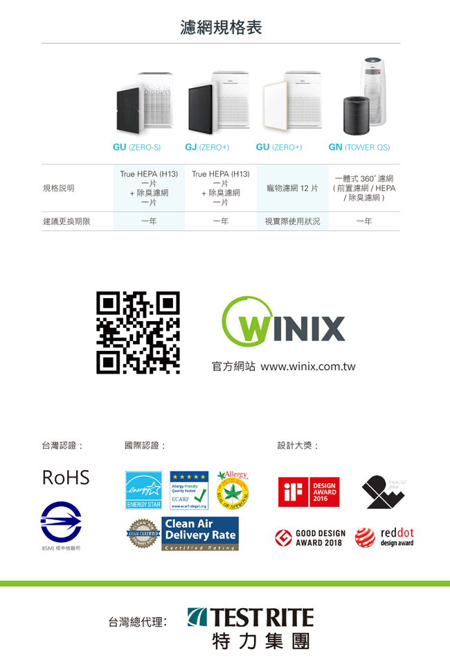 WINIX 17坪 自動除菌離子空氣清淨機 ZERO-S 家庭全淨化版