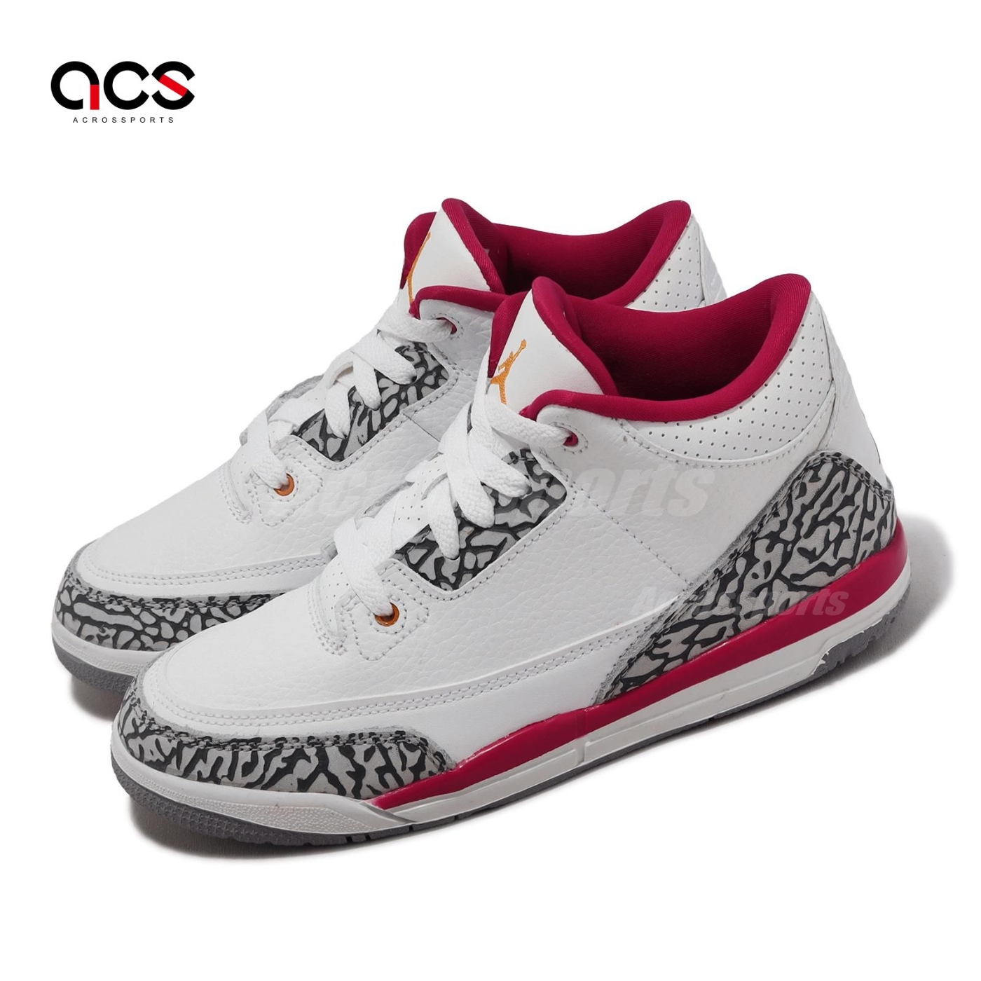 Nike 童鞋Air Jordan 3 Retro PS 中童小朋友3代親子鞋喬丹白紅爆裂紋