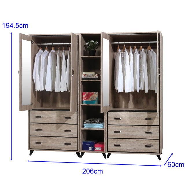 MUNA尼諾7 X 7尺隔板衣櫥(含內鏡)206X60X194.5cm