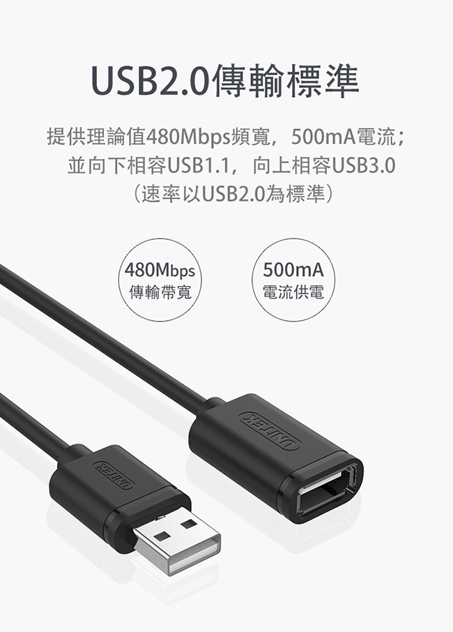UNITEK USB2.0資料傳輸延長線(2M)