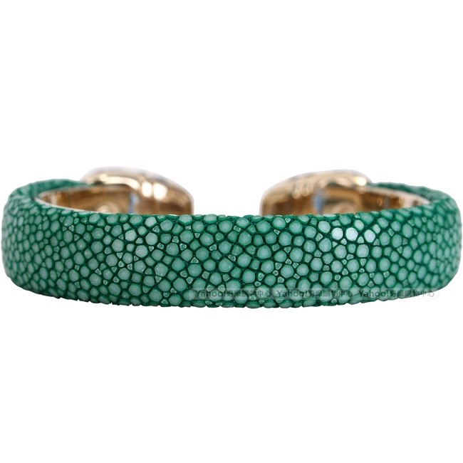 BVLGARI Serpenti 雙蛇頭翡翠綠珍珠魚皮金屬手環(展示品)