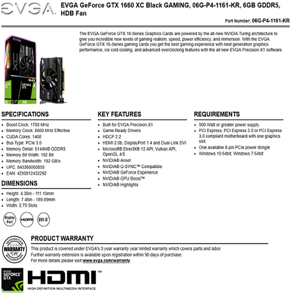 艾維克EVGA GTX1660 6G XC Black Edition GAMING顯示卡