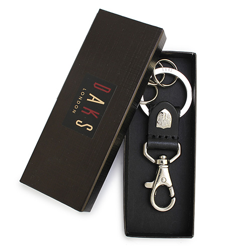 DAKS 經典家徽金屬LOGO皮革鑰匙鎖圈-黑色