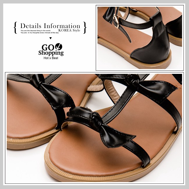 River&Moon中大尺碼-層次蝴蝶結扣帶後包羅馬涼鞋-黑