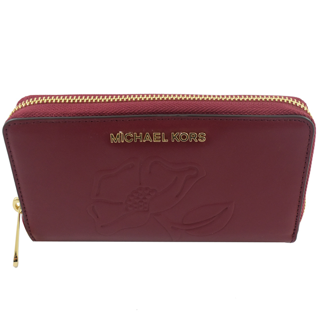 MICHAEL KORS NOUVEAU FLORAL立體花朵牛皮對開式手掛中夾(莓紅)