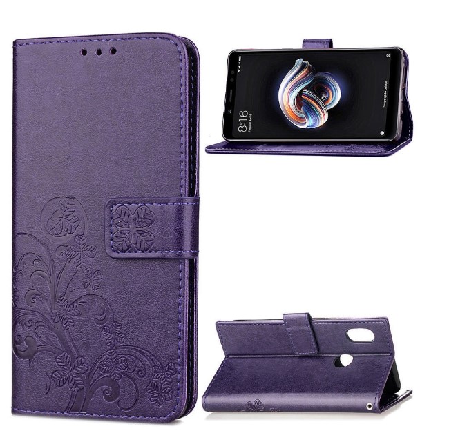 PKG 小米8側翻式皮套-精選皮套系列-幸運草-熱銷紫