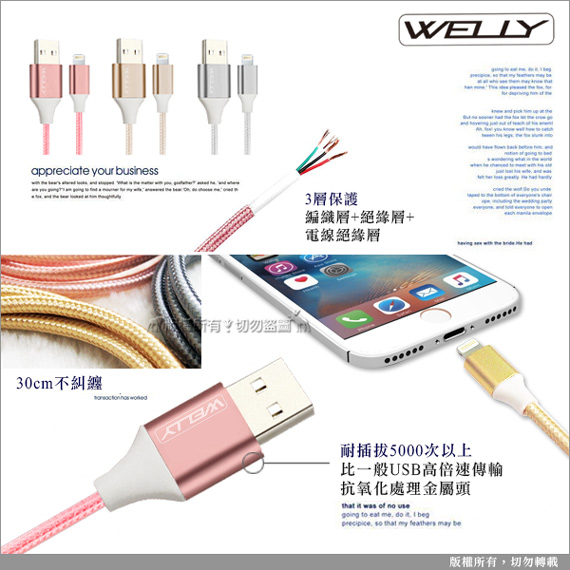 WELLY i7/6s/6 Lightning 8pin 二代編織線超值2入-2M