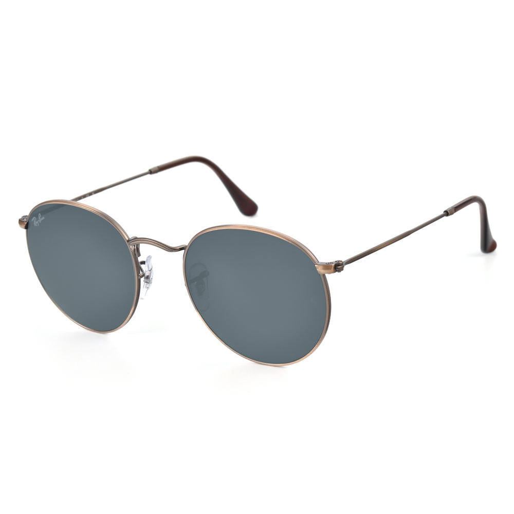 RayBan雷朋復古圓框款ROUND METAL ANTIQUED 太陽眼鏡/銅藍灰鏡片