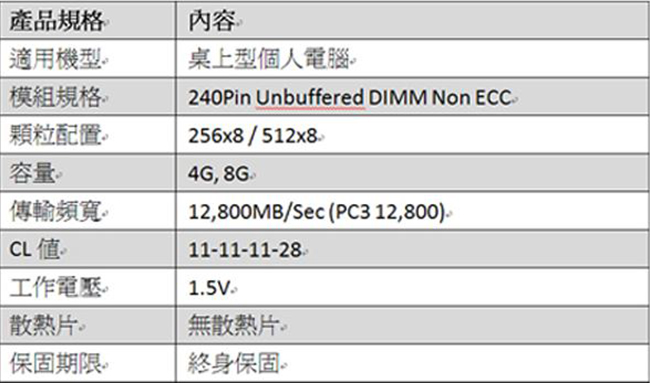 TEAM十銓 ELITE 8GB DDR3 1600 桌上型記憶體