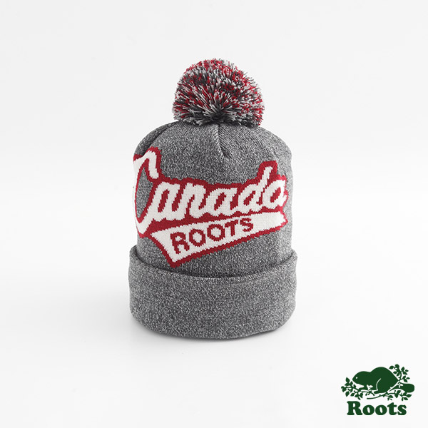 Roots配件- 加拿大系列毛球針織帽-灰