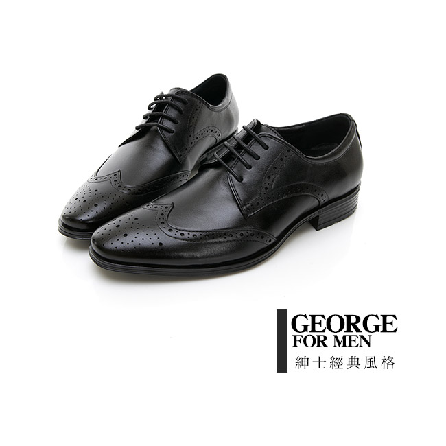 【GEORGE 喬治皮鞋】尊爵系列 漸層雕花綁帶紳士皮鞋-黑色