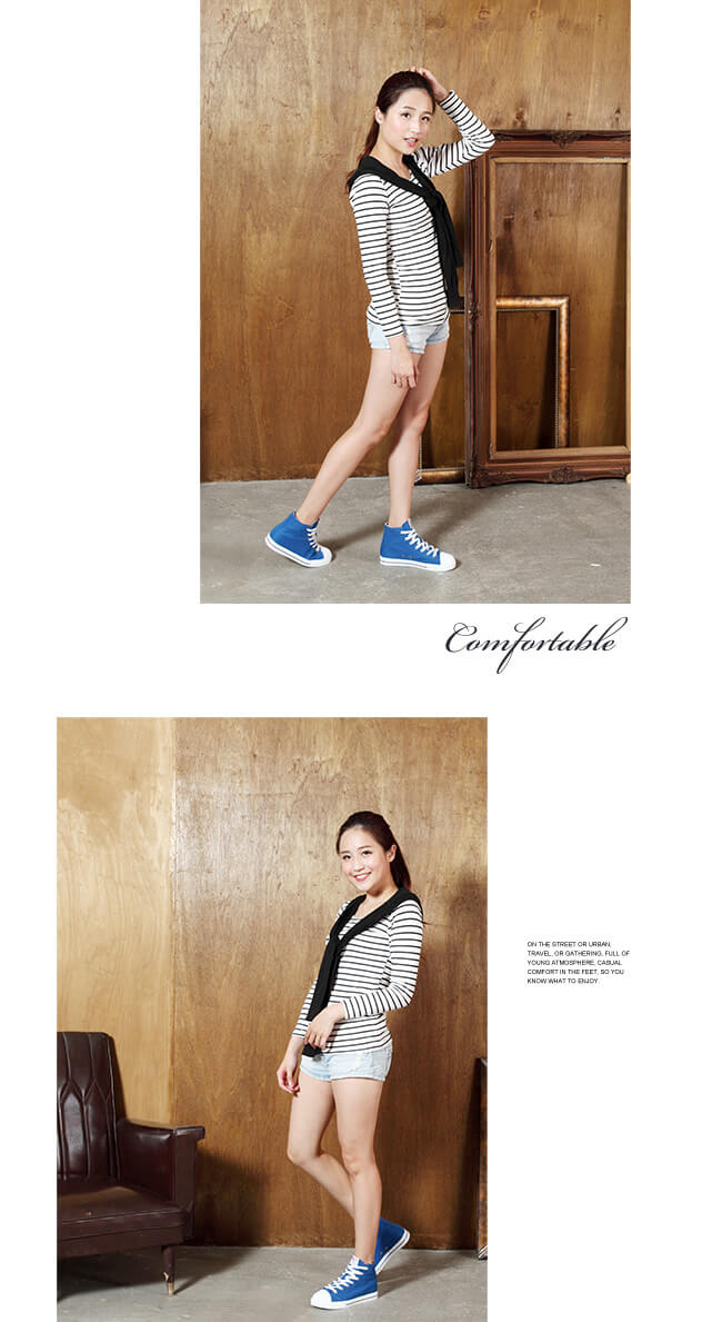 【T2R】增高7cm經典款休閒氣墊高筒帆布鞋 藍