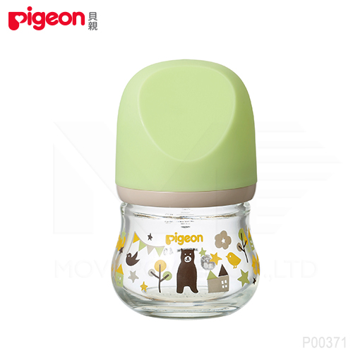 【任選】設計款＊日本《Pigeon 貝親》設計款寬口母乳實感玻璃奶瓶80ml(熊/綠)