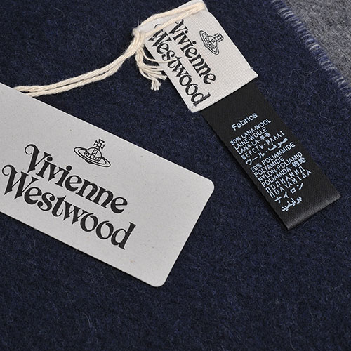 Vivienne Westwood 義大利製行星LOGO雙面撞色配色羊毛圍巾(灰/藍色)