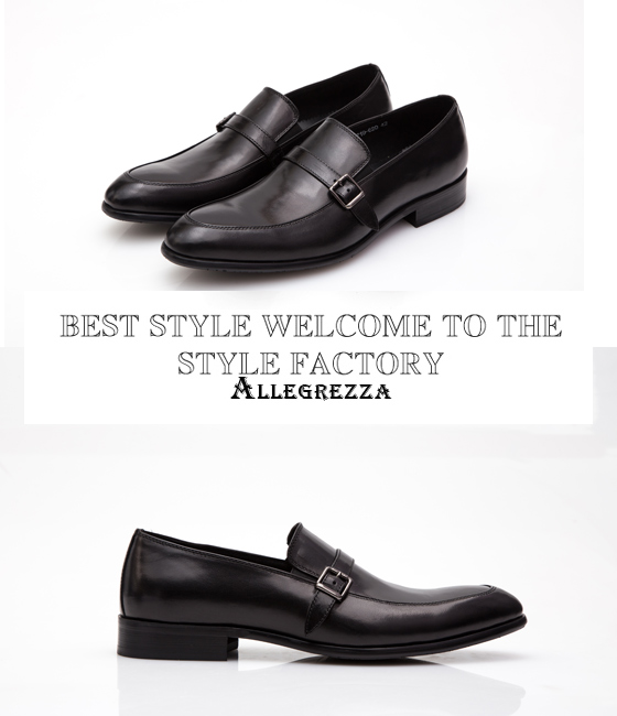 ALLEGREZZA-真皮男鞋-品味流露-鞋面飾釦復古皮紋便鞋黑