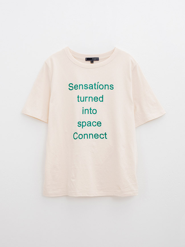 H:CONNECT 韓國品牌 女裝-標語圓領T-shirt-卡其