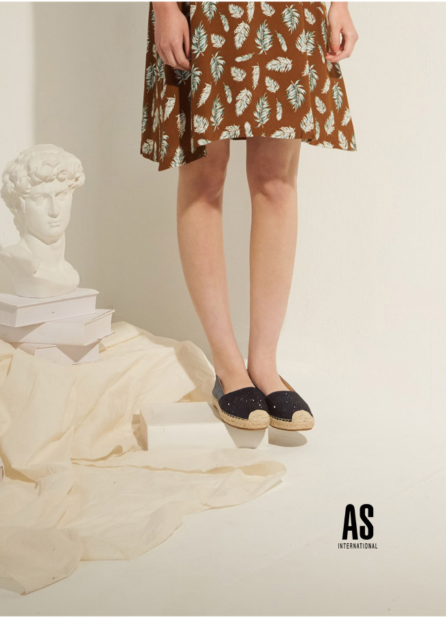 休閒鞋 AS 晶鑽羊皮草編厚底休閒鞋－藍