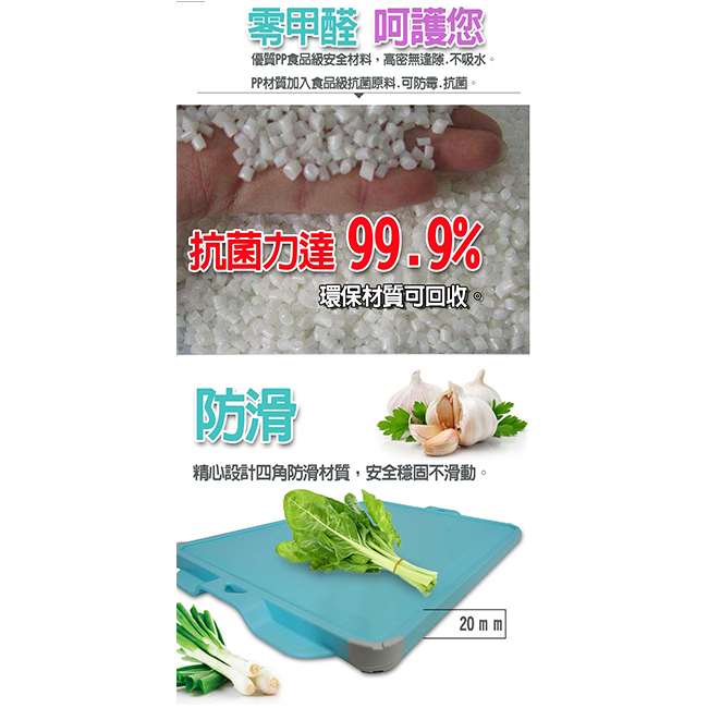 金德恩 台灣製造 馬卡龍時尚高級防霉抗菌砧板-藍