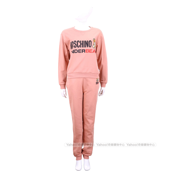 MOSCHINO Underbear 字母泰迪熊寶寶粉橘色棉質運動休閒套裝