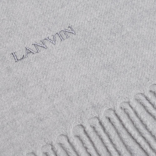 LANVIN 義大利製品牌字母LOGO刺 繡高質感羊毛圍巾(淺灰色)