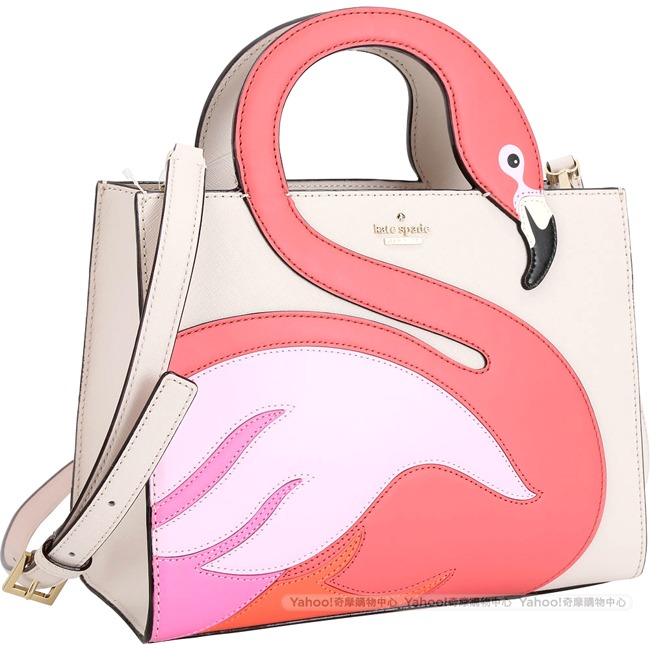 Kate Spade Flamingo Sam 紅鶴拼接防刮手提包(杏色)