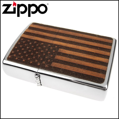 ZIPPO 美系~American Flag-美國國旗圖案-桃花心木貼片打火機