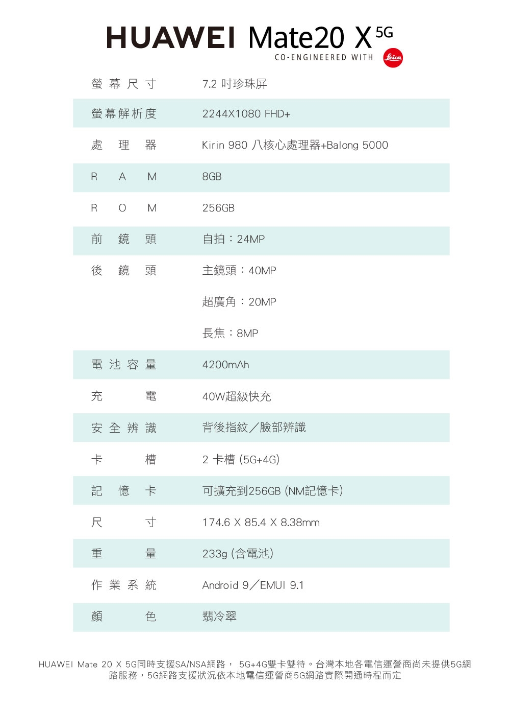 【官旗】HUAWEI Mate 20 X 5G (8G/256G)7.2吋四鏡頭手機