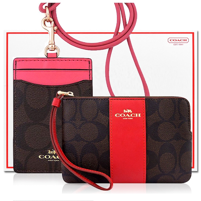 【平均一件$944】COACH 紅色大C PVC手拿包+莓紅色大C PVC識別證件夾