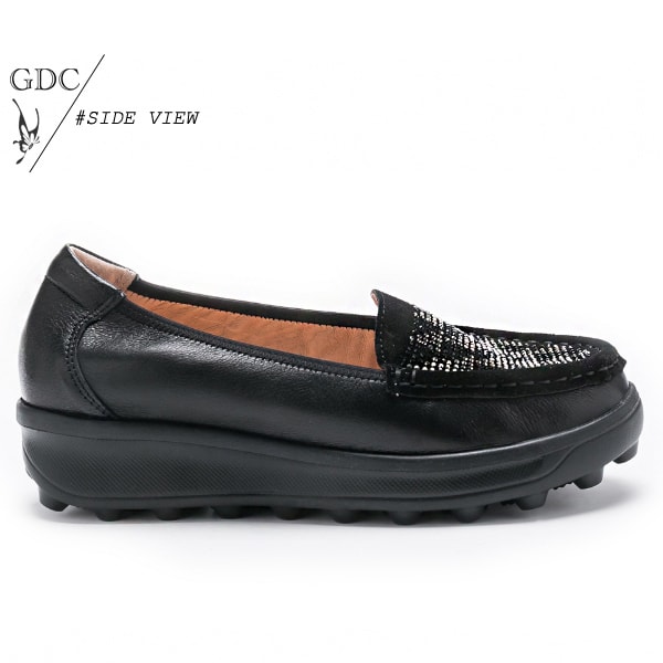GDC-真皮秋冬閃爍水鑽舒適厚底休閒鞋-黑色